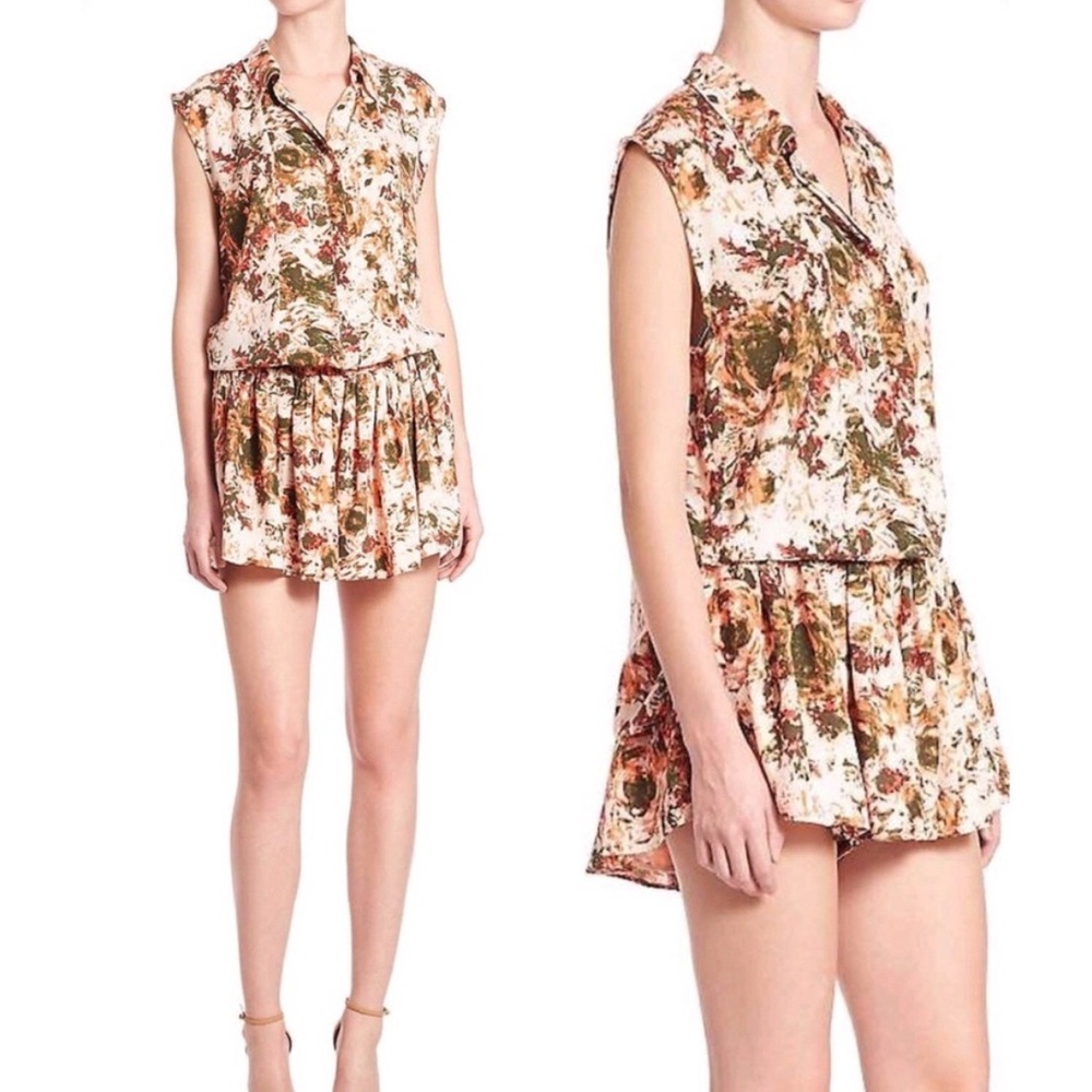 Prose & Poetry Sleeveless Button Romper Cottagecore Painterly Floral Abstract